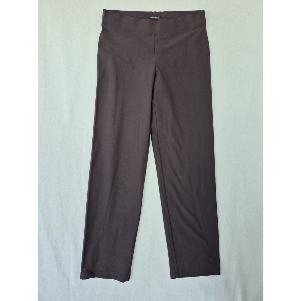 Eileen Fisher Stretch Crepe Pants M Brown Straight Pull On Elastic Waist NEW